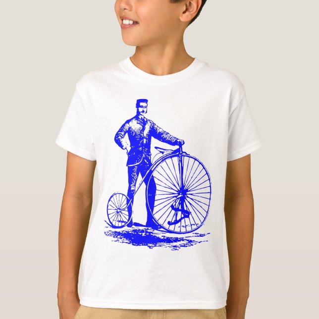 Man with Penny Farthing - Blue T-Shirt (Front)