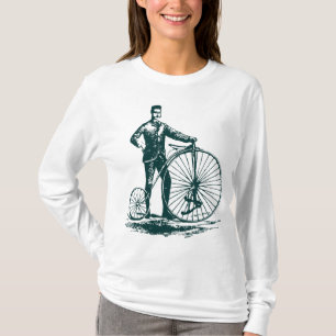Man with Penny Farthing - Dark Green T-Shirt