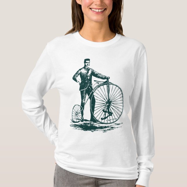 Man with Penny Farthing - Dark Green T-Shirt (Front)