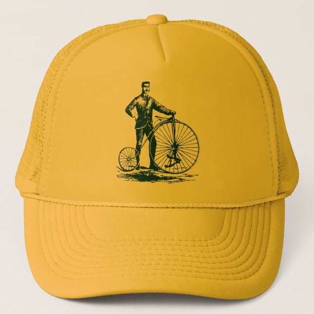 Man with Penny Farthing - Dark Green Trucker Hat (Front)