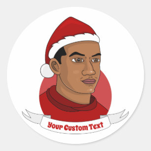Man with Santa Claus hat cartoon Classic Round Sticker