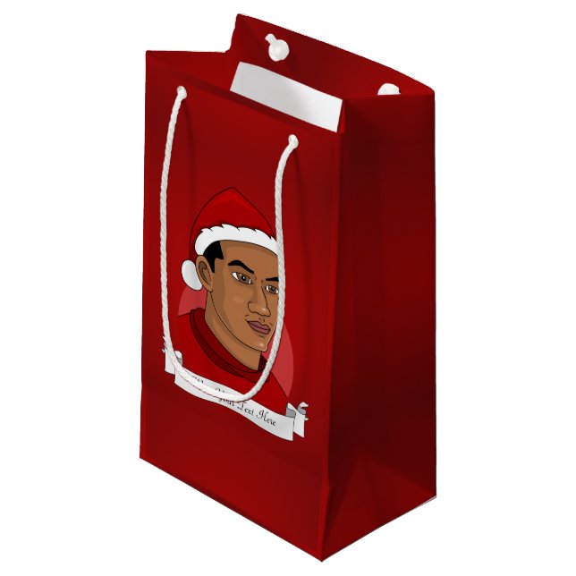 Man with Santa Claus hat cartoon Small Gift Bag (Front Angled)