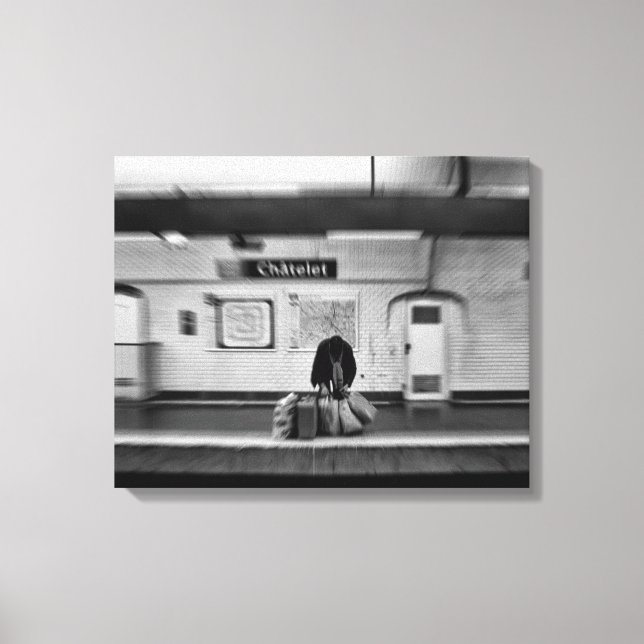 Man with shopping bags in subway (Chatelet) Canvas Print (Front)