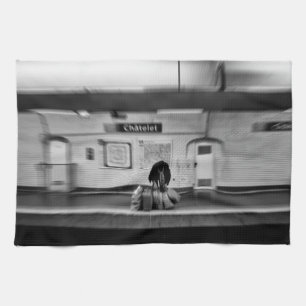 Man with shopping bags in subway (Chatelet) Tea Towel