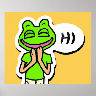 Man with Smiling Frog Head on Yellow AI Art Poster
