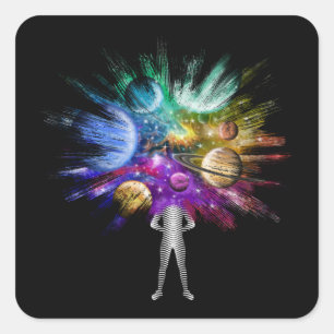Man with Universe Galaxy Nebula Head Square Sticker