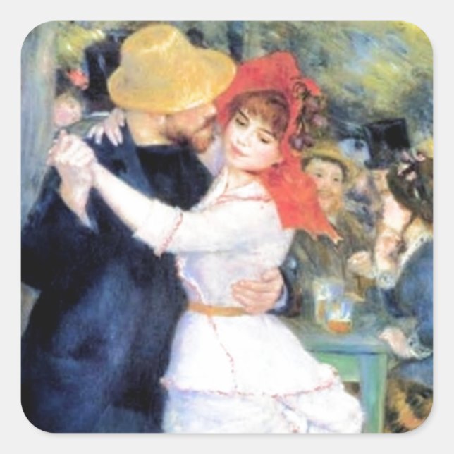 Man woman dancing renoir painting square sticker (Front)