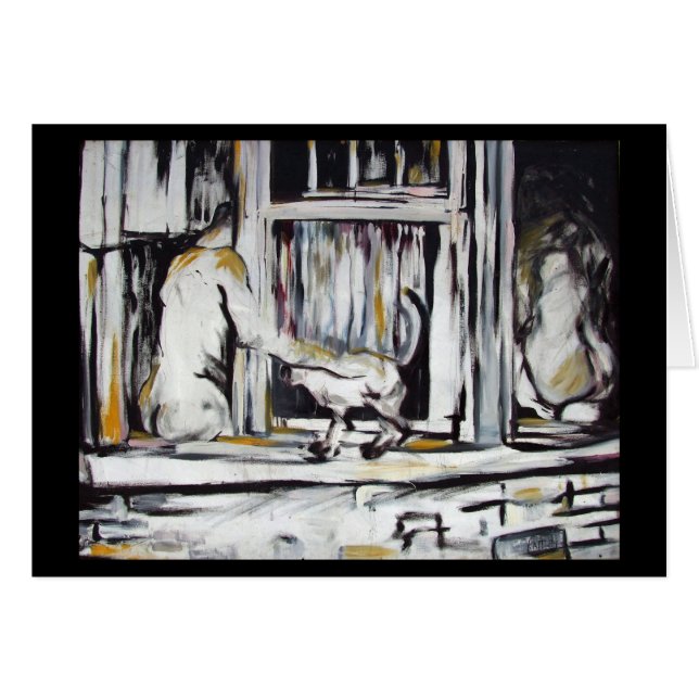 Man & Woman in Window w/ Cat - Original Art Card (Front Horizontal)