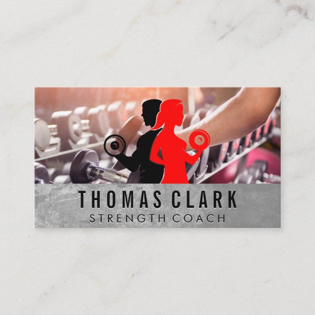 Man Woman Lifting | Dumbbell Rack Business Card (Front)