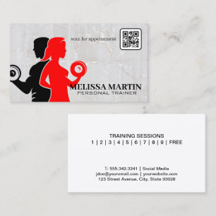 Man Woman Lifting Weights QR Code Business Card