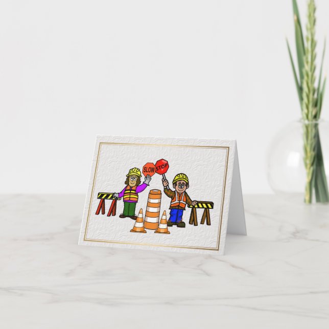 Man Woman Road Workers Romantic Greeting Card      (Front)