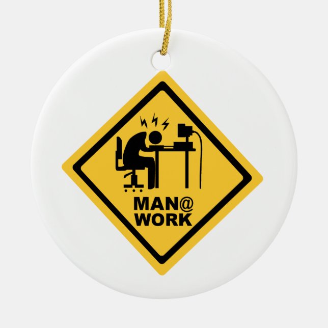 Man @ Work Ceramic Tree Decoration (Front)
