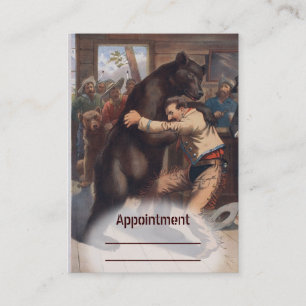 Man Wrestles Bear - Vintage Litho Appointment Card