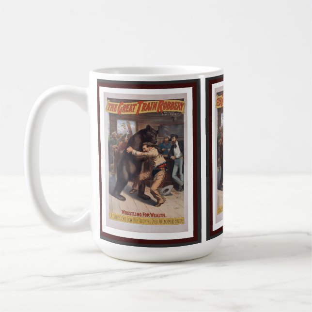Man Wrestles Bear - Vintage Lithograph Mug (Left)