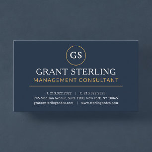 Management Consultant Navy Blue Gold Luxury Business Card