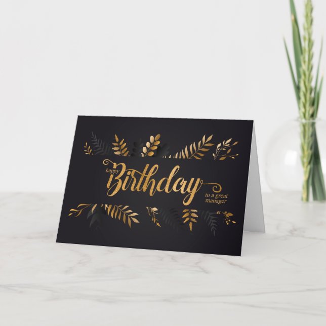 Manager Business Botanical Charcoal Birthday Card (Front)