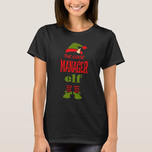 MANAGER Elf Good Christmas Matching Pajama Party T-Shirt (Front)