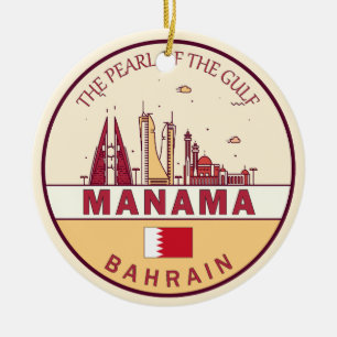 Manama Bahrain City Skyline Emblem Ceramic Tree Decoration