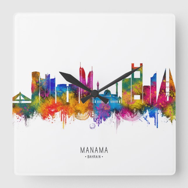 Manama Bahrain Skyline Square Wall Clock (Front)