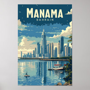 Manama Bahrain Vintage Art Travel Illustration Poster