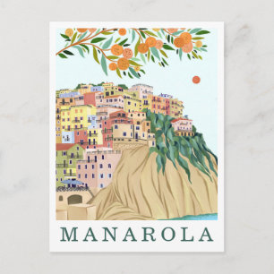 Manarola Cinque Terre Italy Travel Illustration Postcard