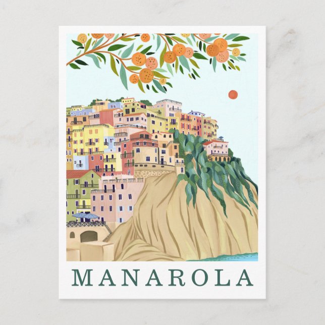 Manarola Cinque Terre Italy Travel Illustration Postcard (Front)