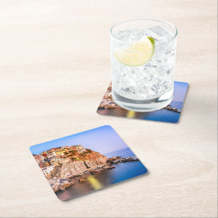 Manarola Italy Square Paper Coaster