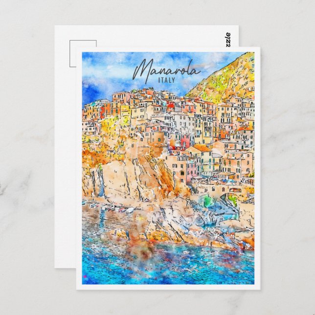 Manarola Italy Travel Place Watercolor Postcard (Front/Back)