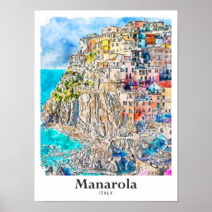 Manarola Italy Travel Watercolor Illustration Poster