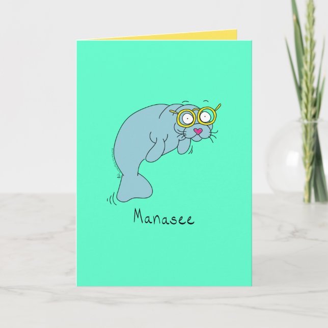Manasee - Manatee with Glasses Greeting Card (Front)