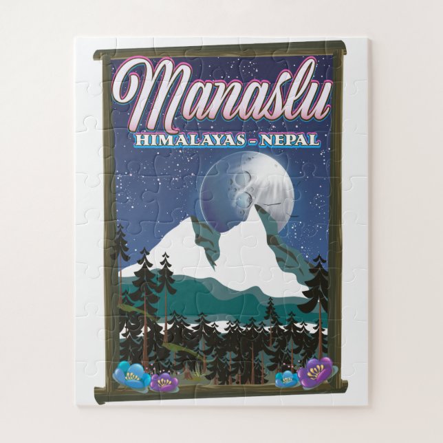 Manaslu Himalayas Nepal travel poster map Jigsaw Puzzle (Vertical)