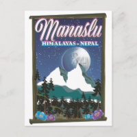 Manaslu Himalayas Nepal travel poster map