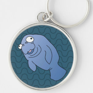 Manatee Cartoon Illustration Fun Key Ring