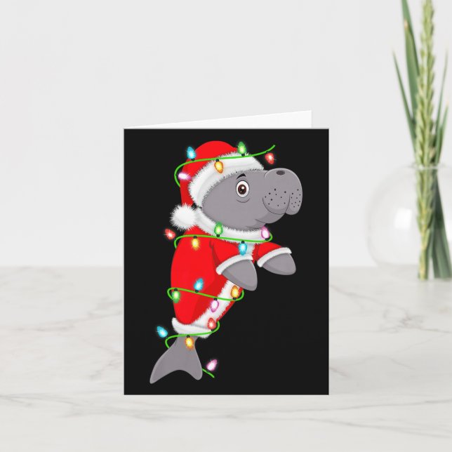 Manatee Christmas Lights Santa Costume Cute Animal Card (Front)