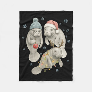 Manatee Christmas Manatee Santa Reindeer Lights Wo Fleece Blanket