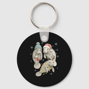 Manatee Christmas Manatee Santa Reindeer Lights Wo Key Ring