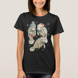 Manatee Christmas Manatee Santa Reindeer Lights Wo T-Shirt