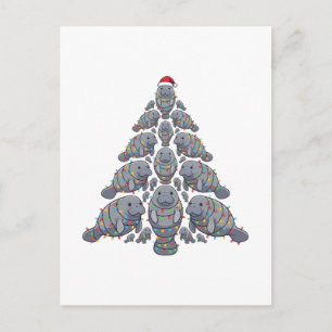 Manatee Christmas Tree Santa Hat Christmas Lights  Holiday Postcard
