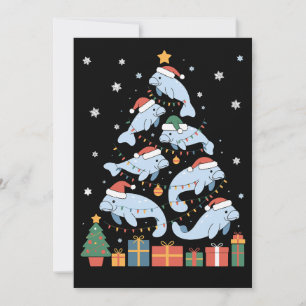 Manatee Christmas Tree Santa Hat Sea Cow Holiday Invitation