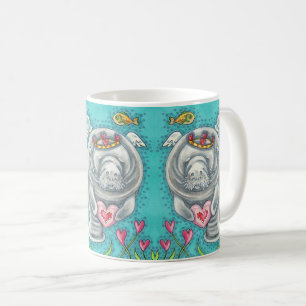 MANATEE CUPID, BUBBLES & HEARTS COLORFUL VALENTINE COFFEE MUG
