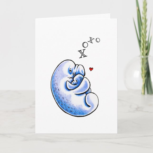 Manatee Hugs Kisses Love Holiday Card (Front)