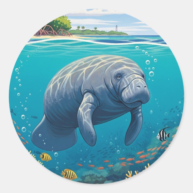 Manatee in Biscayne National Park Classic Round Sticker (Front)