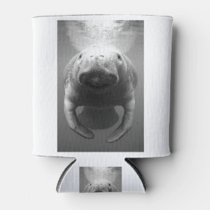 Manatee in Black and White Can Cooler