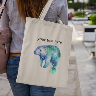 Manatee in blue and green, customisable tote bag