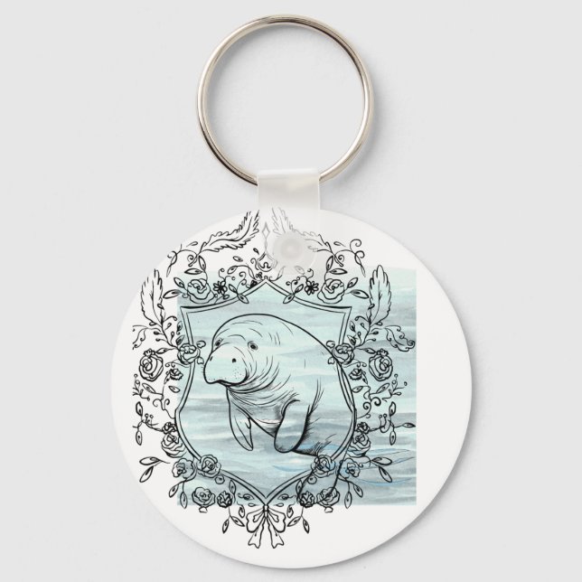 Manatee in Fancy Frame Key Ring (Front)