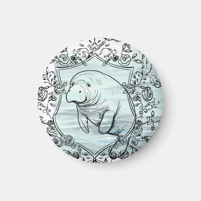 Manatee in Fancy Frame Magnet (Front)