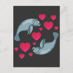 Manatee in Love Romantic Valentines Day Animals Postcard