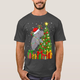 Manatee Lighting Xmas Tree Santa Hat Manatee Chris T-Shirt