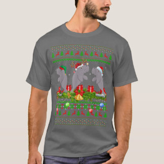 Manatee Lover Xmas Lighting Santa Ugly Manatee Chr T-Shirt