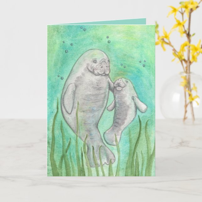 Manatee Mother's Day Greeting Card (Yellow Flower)